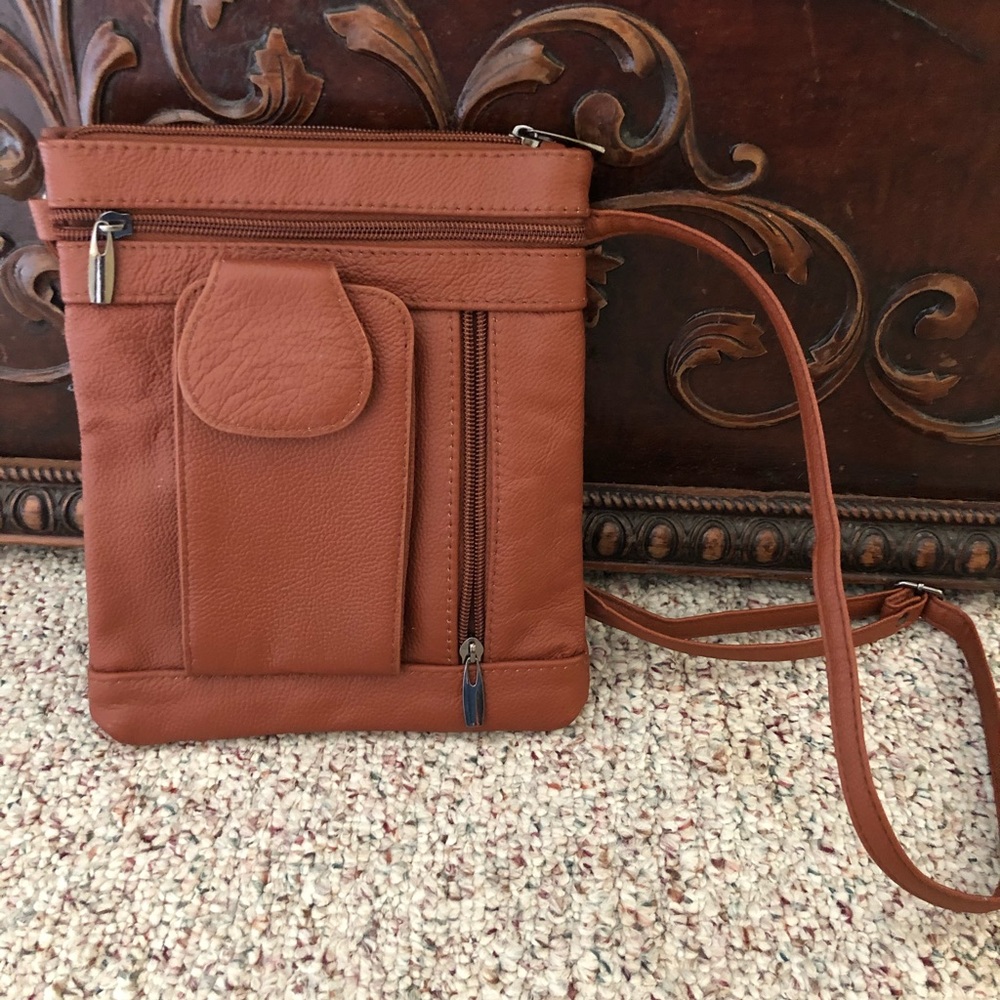Brown Faux Leather Crossbody Satchel Bag